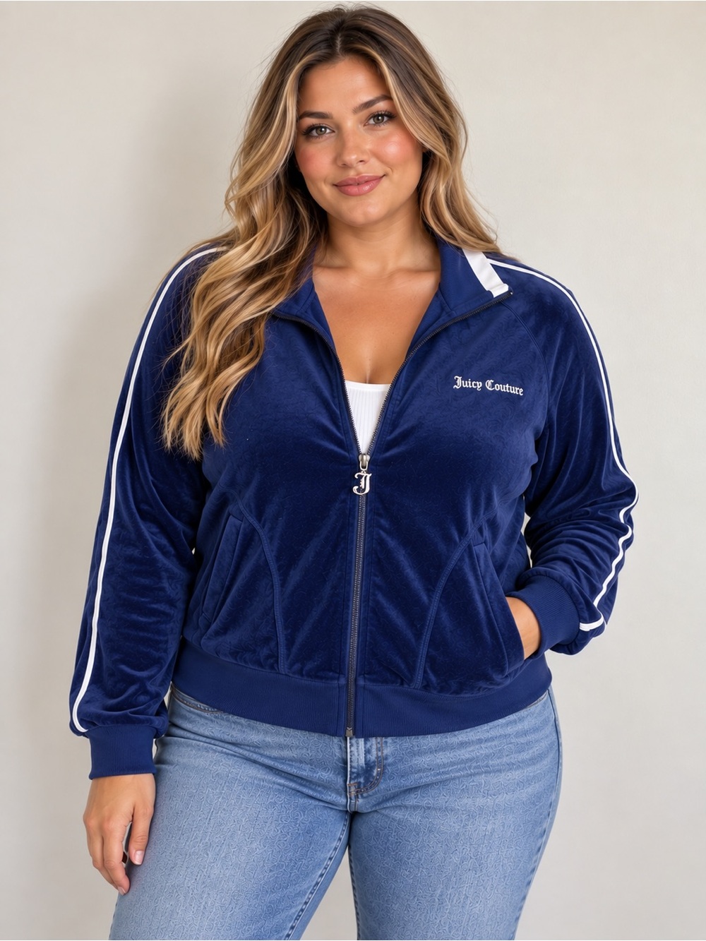 Juicy Couture Women’s XL Navy Velour Track Jacket Juicy Anyone? NWT Y2K